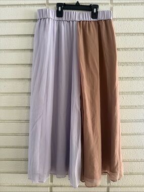 Ann Taylor Two-Tone Lavender and Tan Pleated Midi Skirt S